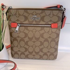 Coach Mini Rowan Crossbody Bag - Khaki/Tangerine Excellent Condition!